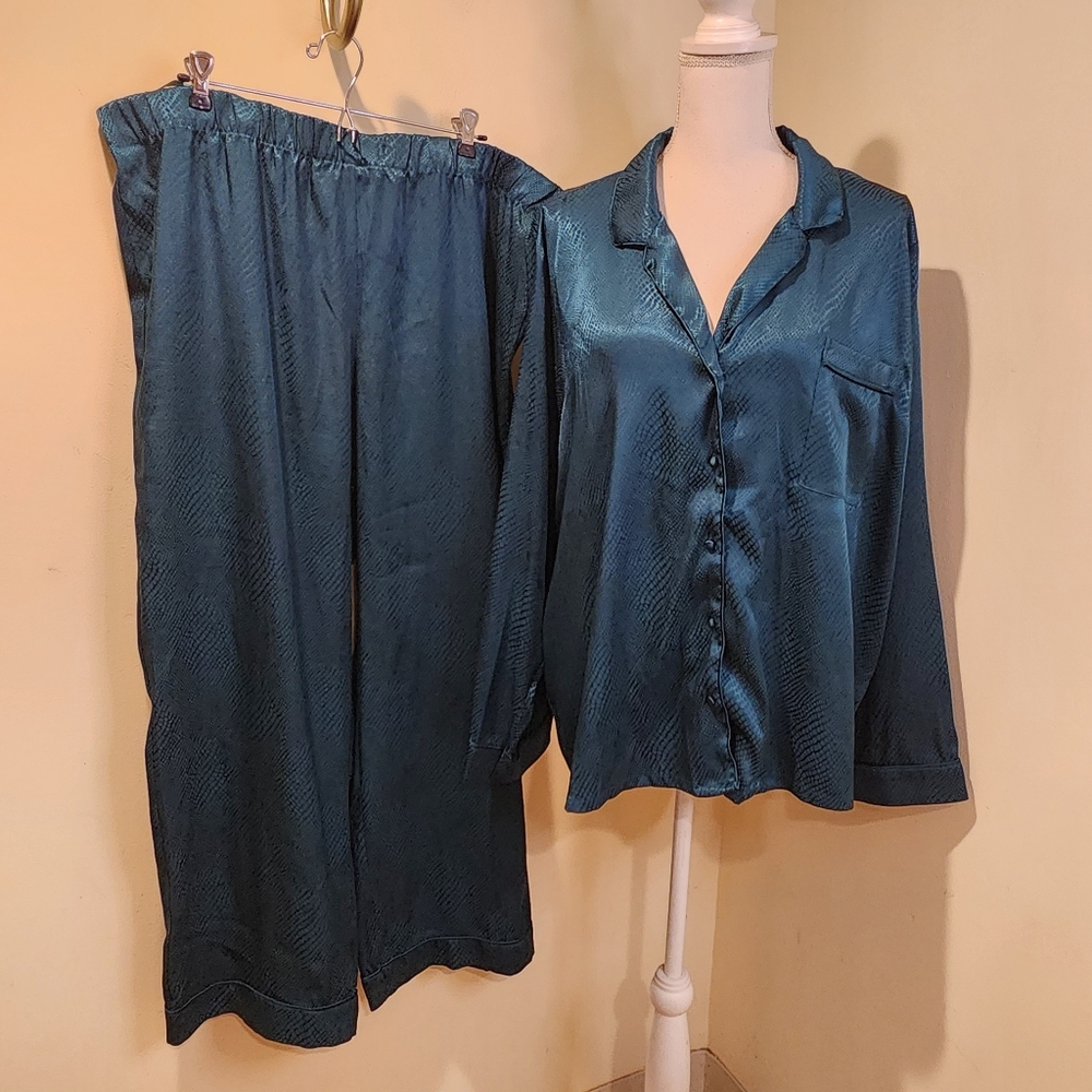INC International Concepts Intimates Teal Satin Pajama Set XXL
